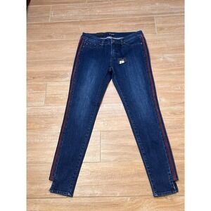 Dear John Joyrich Skinny Jeans Dark Wash Burgundy Velvet Side Stripe Size 27 NEW